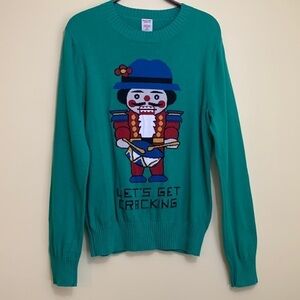 Mossimo “Let’s Get Cracking” Holiday Ugly Christmas Green Athletic Fit Sweater M